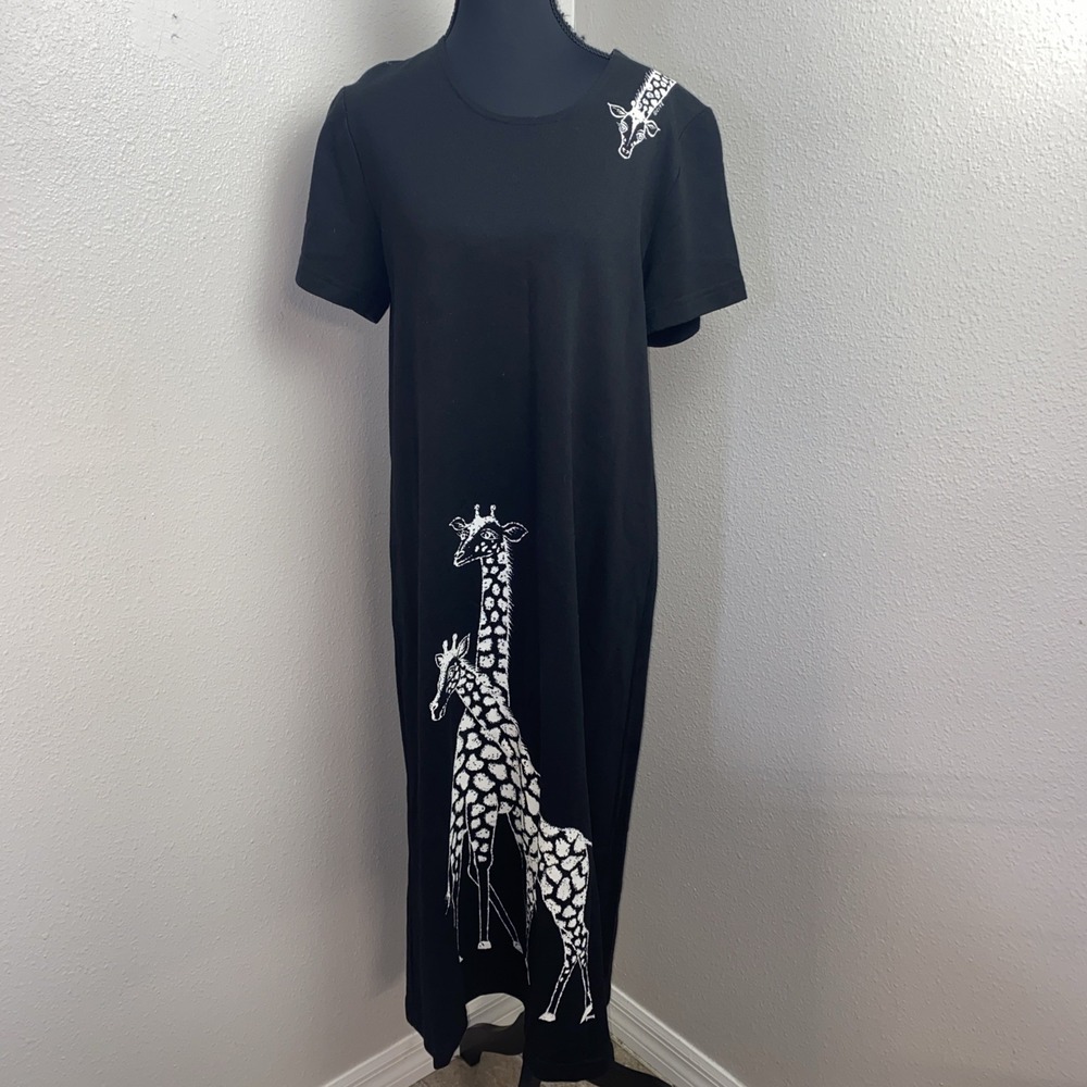 Vintage IF Shift Maxi Dress Women's PM Black‎ & White Giraffe Minimalist Teacher